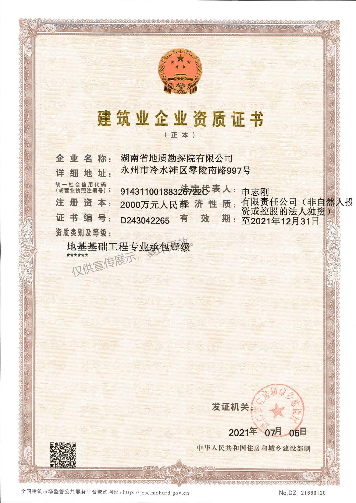 湖南省地质勘探院有限公司正本