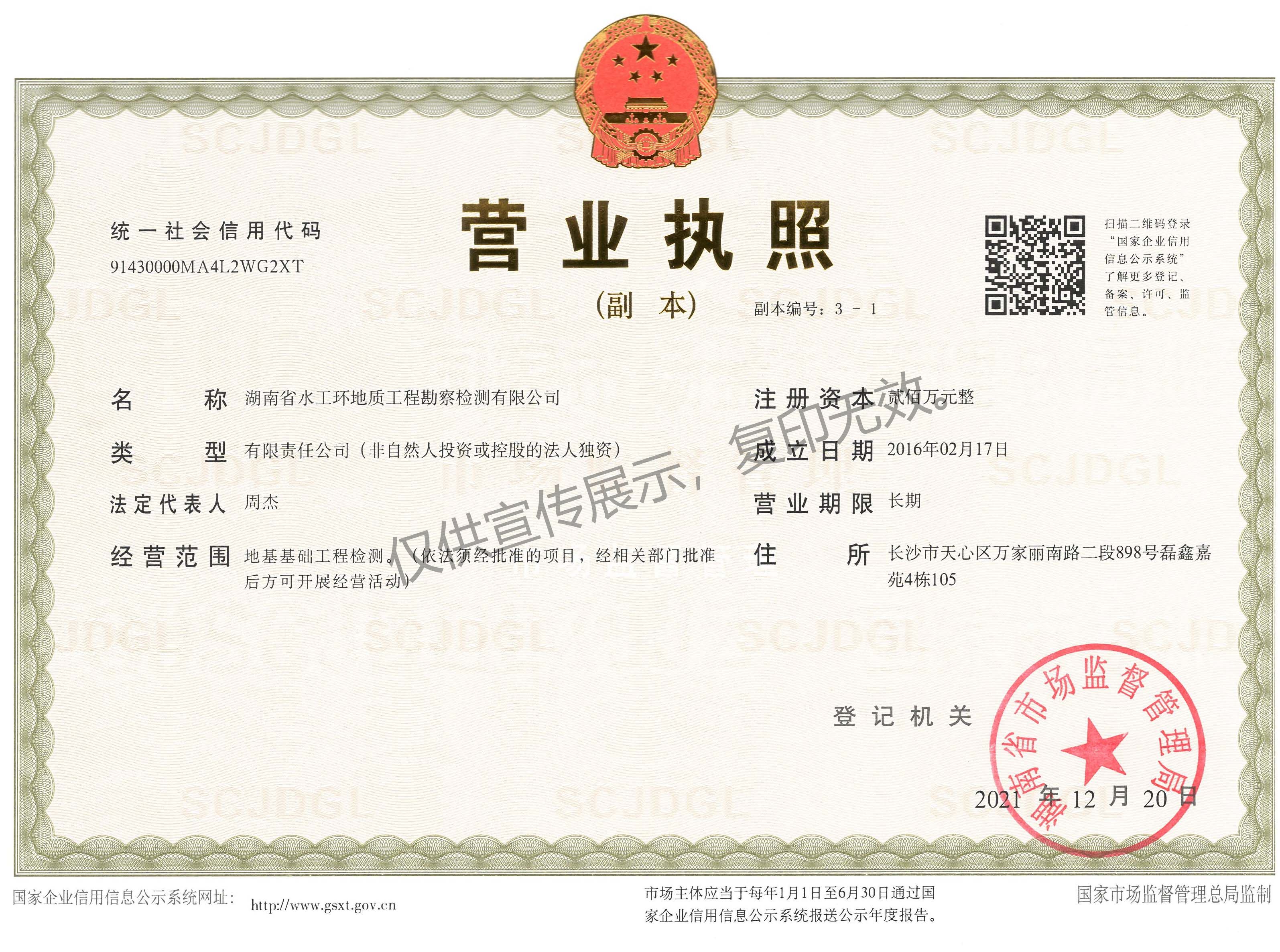 水工环检测有限公司营业执照
