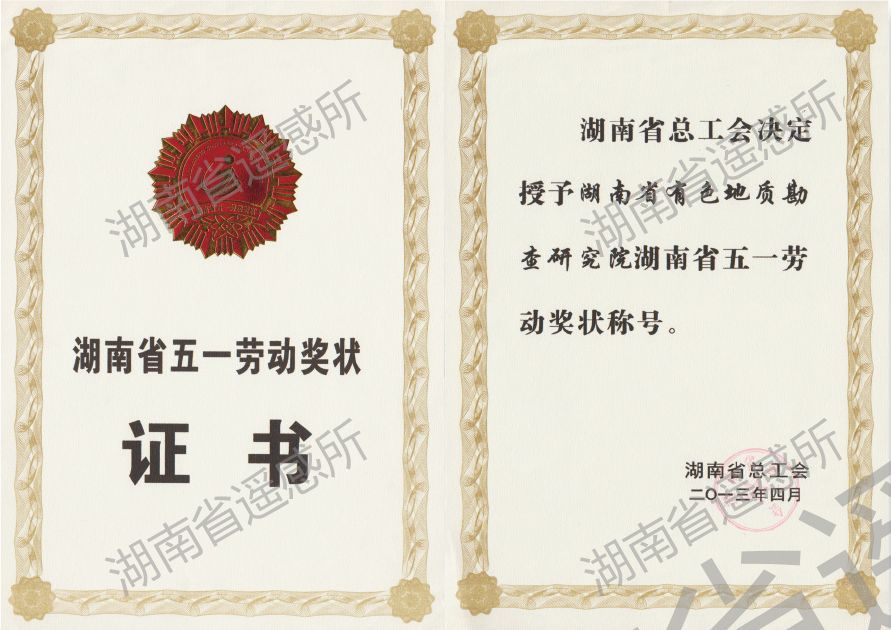 湖南省五一劳动奖状证书